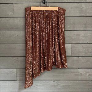 Free People Last Dance Copper Bronze Sequin Asymmetrical Hem Skirt Size Small